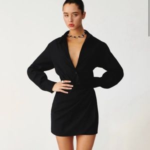 NWT Reformation Black Weston Dress Button Up Collared Soft Short Dark Academia